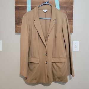 J. Jill Ponte Classic Camel Preppy Capsule Wardrove Jersey Knit Blazer Size L